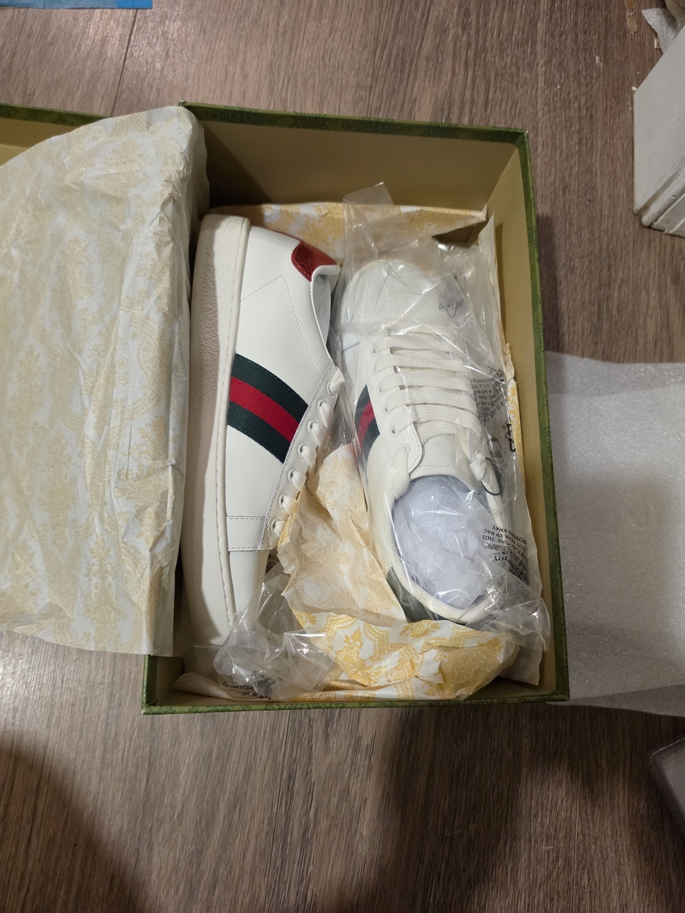 White Leather Men's Sneakers with Red & Green Stripe